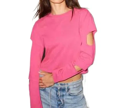Lna Marina Long Sleeve Shirt In Neon Fuchsia Pink