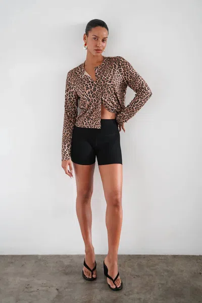 Lna Mira Ribbed Cardigan In Leopard In Brown