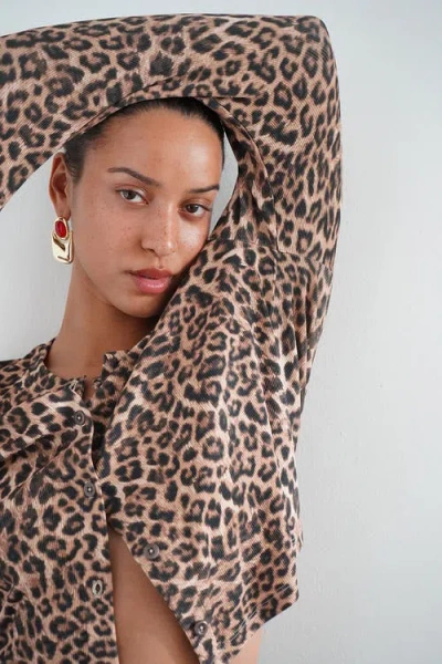 Lna Mira Ribbed Cardigan In Leopard