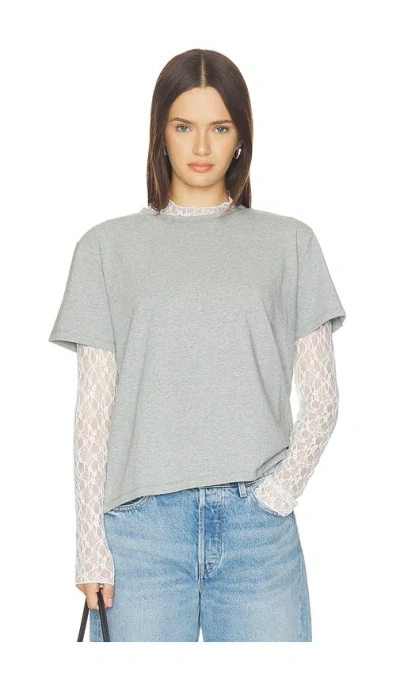 Lna Mirage Lace Two Piece Long Sleeve Top In Gray