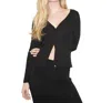 Lna Monroe Button Long Sleeve Top In Black In Black
