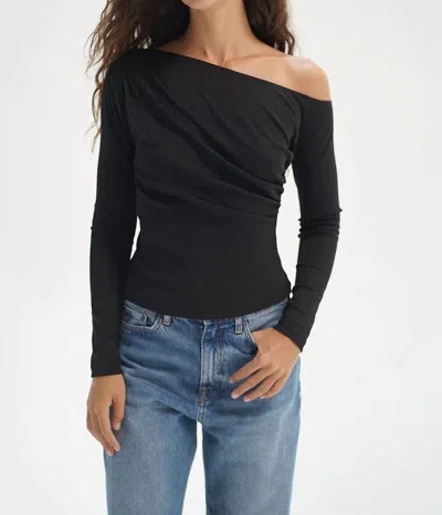 Lna Panama Drape Top In Liquid Onyx In Black