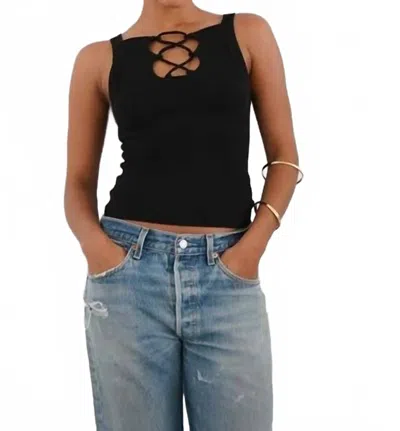 Lna Regi Lace Up Rib Tank In Black