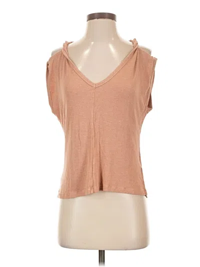 Pre-owned Lna Short Sleeve Top Tan Cold Shoulder Neckline Tops