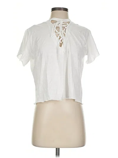Pre-owned Lna Short Sleeve Top White Keyhole Neckline Tops