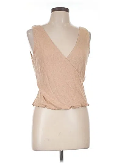 Pre-owned Lna Sleeveless Top Tan Plunge Neckline Tops