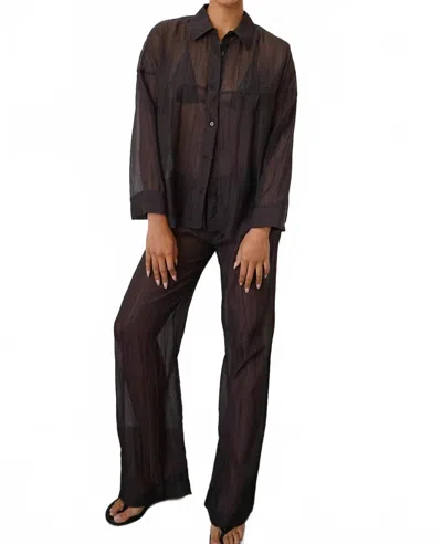 Lna Sylvee Sheer Button-up In Chocolate Black In Brown