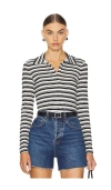 LNA SYLVIE COLLARED RIBBED LONG SLEEVE TOP