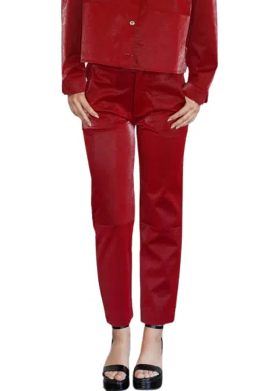 Lna Textured Check Vegan Leather Zip Pant In Red