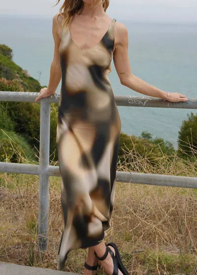 Lna V Slip Midi Dress In Asteras Print In Multi
