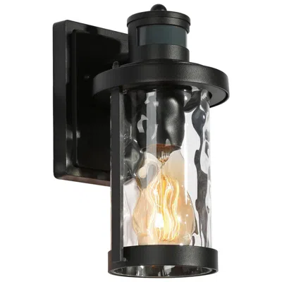 L.n.c. 10.2" High Textured Black Cylinder Motion Outdoor Wall Light