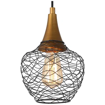L.n.c. 11 1/2" High Black And Brass Cage Pendant Light