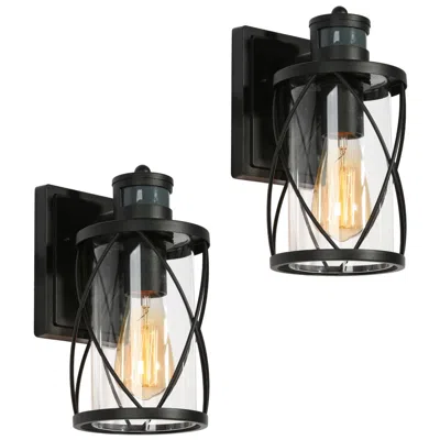 L.n.c. 11" High Textured Black Motion Sensor Cylinder Metal Outdoor Wall Ligh