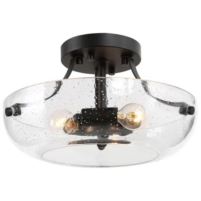 L.n.c. 11" Wide 3-light Black Glass Drum Semi-flush Ceiling Light