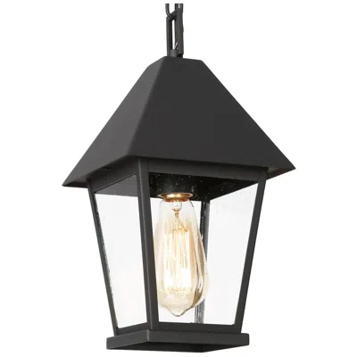 L.n.c. 13" High 1-light Black Seeded Glass Outdoor Pendant Light