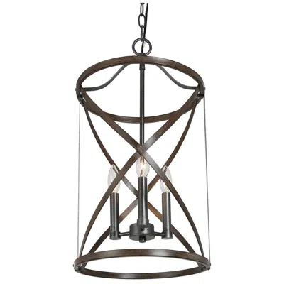 L.n.c. 13" Wide 3-light Textured Brown Cylinder Island Chandelier