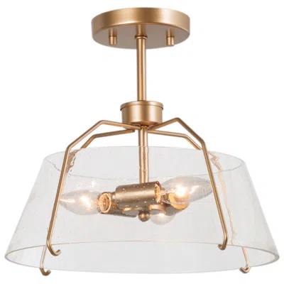 L.n.c. 13" Wide 3-light Warm Brass Glass Drum Ceiling Light