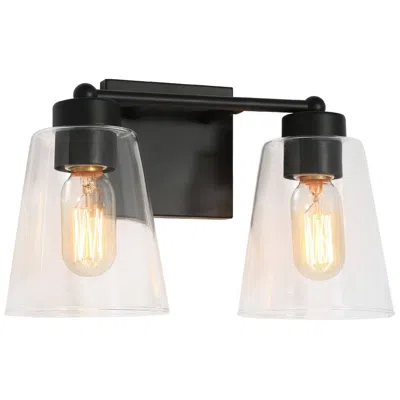 L.n.c. 13.5" Wide Black Bell-shaped 2-light Vanity Light With Clear Glass Sha