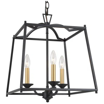 L.n.c. 14.5" Wide 3-light Black Gold Lantern Metal Chandelier