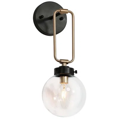 L.n.c. 14.6" High Black And Gold 1-light Wall Sconce With Clear Glass Shade