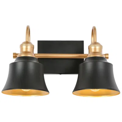 L.n.c. 14.6" Wide Black And Gold 2-light Vanity Light With Metal Shades