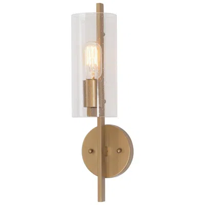 L.n.c. 17.1" High Gold Tube-shaped 1-light Wall Sconce With Seeded Glass Shad