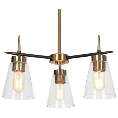 L.n.c. 18.9" Wide 3-light Black Brass Glass Island Chandelier