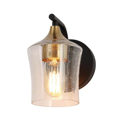 L.n.c. 1-light Brass Gold Seeded Glass Wall Sconce In Black