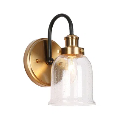 L.n.c. 1-light Gold And Black Bell Wall Sconce With Seeded Glass