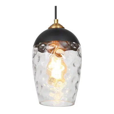L.n.c. 1-light Matte Black And Plating Brass Pendant Lamp With Textured Glass In Transparent