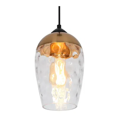 L.n.c. 1-light Matte Black And Plating Brass Pendant Lamp With Textured Glass In White