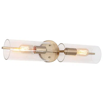 L.n.c. 21.5" Wide Gold 2-light Tube-shaped Vanity Light With Seeded Glass Sha