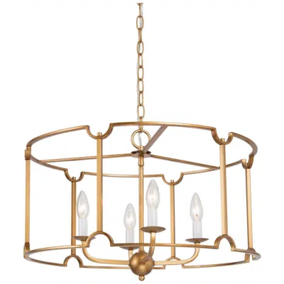L.n.c. 22.4" Wide 4-light Antique Brass Drum Metal Chandelier
