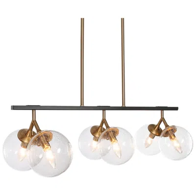 L.n.c. 28.5" Wide Black And Brass 6-light Chandelier With Seeded Glass Shades