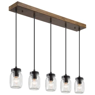 L.n.c. 29" Wide 5-light Brown Mason Jar Cluster Island Chandelier