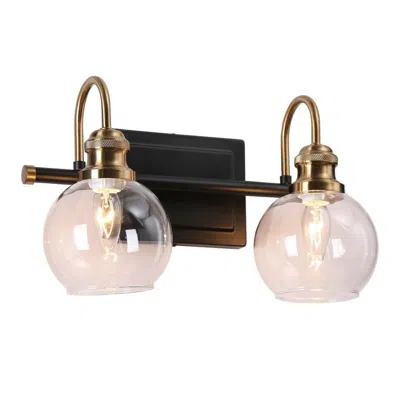L.n.c. 2-light Brass Gold Bathroom Vanity Light With Globe Clear Glass In Black