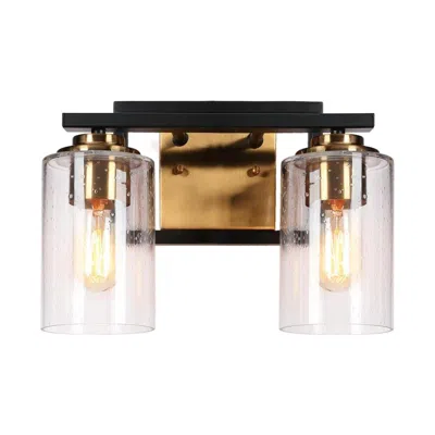 L.n.c. 2-light Brass Gold Bathroom Vanity Light With Seeded Glass