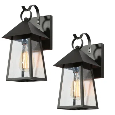 L.n.c. 2-pack 13" High Textured Black Cylinder Metal Outdoor Lantern Wall Lig
