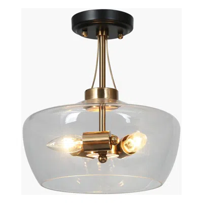 L.n.c. 3-light Black And Imitation Electroplated Copper Ceiling Lamp With Glass