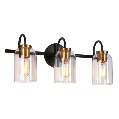 L.n.c. 3-light Black And Vintage Brass Bathroom Vanity Light