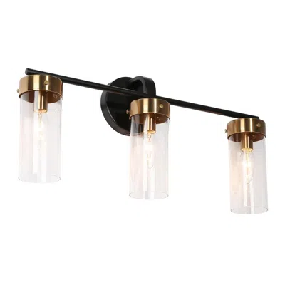 L.n.c. 3-light Black Gold Bathroom Vanity Light With Cylinder Brass
