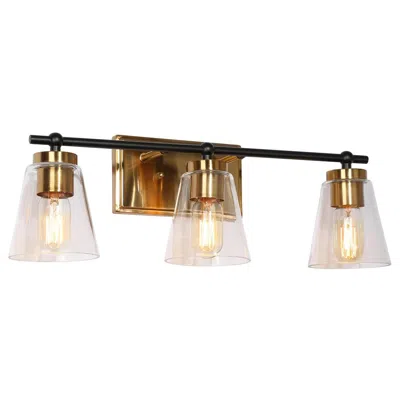 L.n.c. 3-light Brass Gold Bathroom Vanity Light With Cone Clear Glass