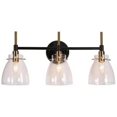 L.n.c. 3-light Brass Gold Vanity Light In Black