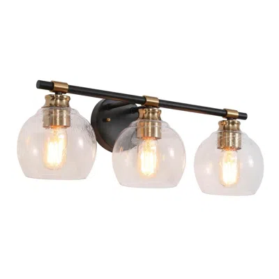 L.n.c. 3-light Brass Vanity Light With Globe Seeded Glass