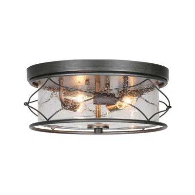 L.n.c. 3-light Brushed Aged Silver Ceiling Lamp With Seeded Glass In Black
