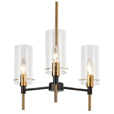 L.n.c. 3-light Matte Black And Plating Brass Chandeliers With Clear Glass