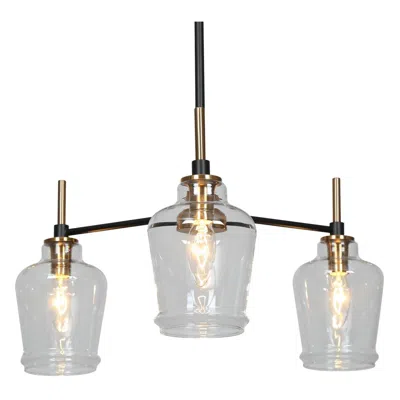 L.n.c. 3-light Matte Black And Plating Brass Chandeliers With Clear Glass