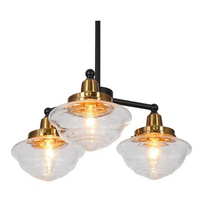 L.n.c. 3-light Matte Black And Plating Brass Chandeliers With Seeded Glass