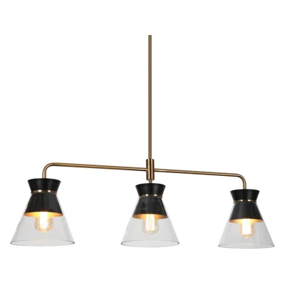 L.n.c. 3-light Matte Black And Plating Brass Island Lamp With Clear Glass