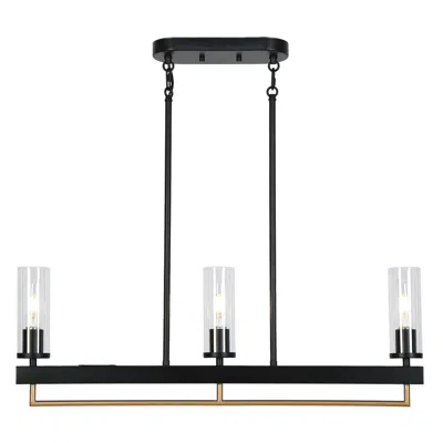 L.n.c. 3-light Matte Black And Plating Brass Island Lamp With Glass